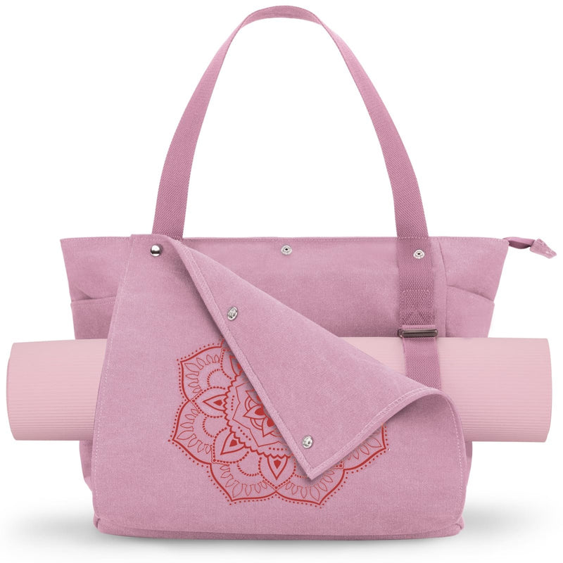 Gonex Yoga Mat Bag, Yoga Gym Bag Tote Bag with Multi Pockets For Women Men, Canvas Yoga Mat Carrier Take in Out Mat Easily For Pilates Travel Workout Office, Pink