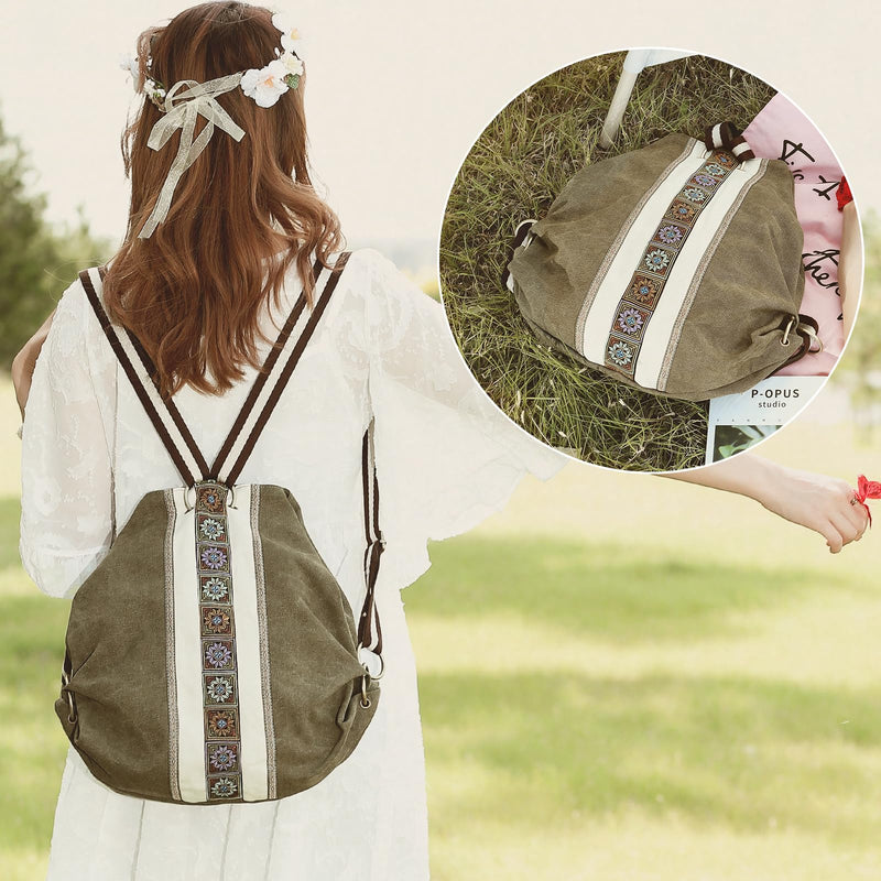 Goodhan Women Canvas Backpack Daypack Casual Shoulder Bag, Vintage Heavy - duty Anti - theft Travel Backpack