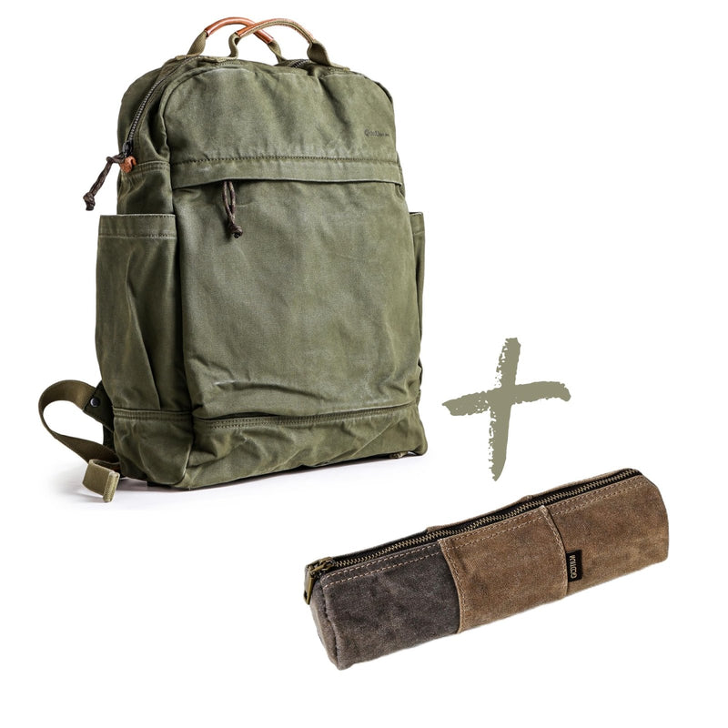 Gootium Canvas Backpack G2001 & Waxed Pencil Pouch Set