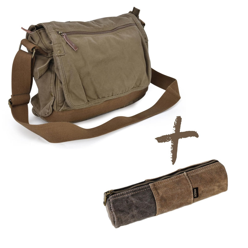 Gootium Canvas Messenger Bag 30622 & Waxed Canvas Pencil Case Set