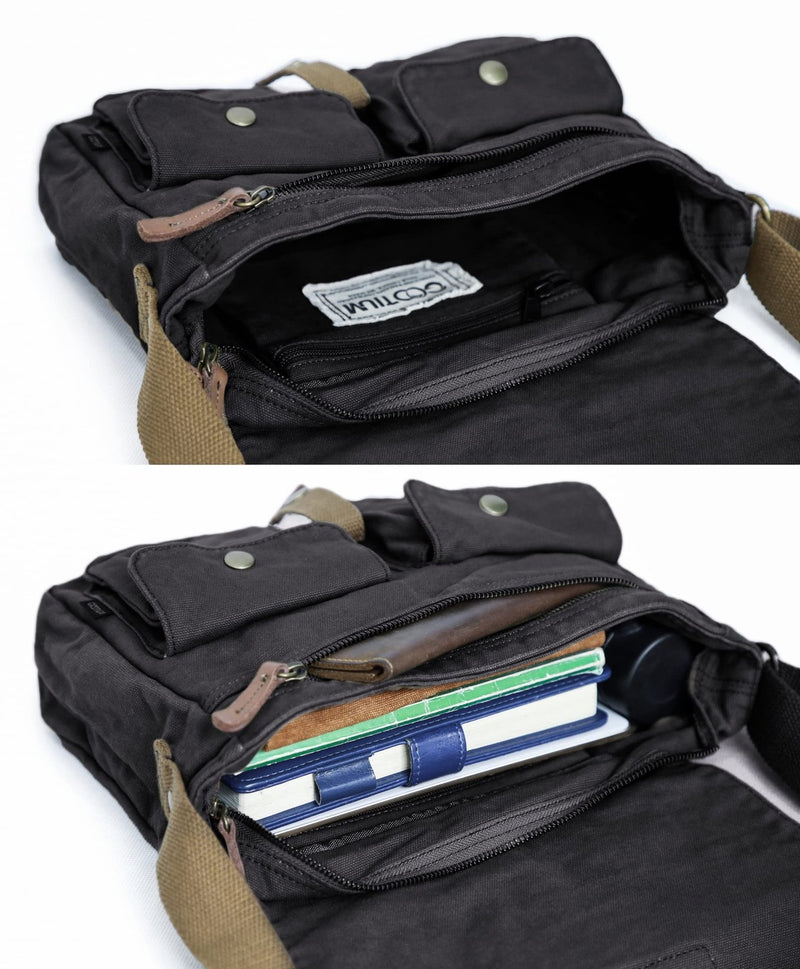 GOOTIUM Canvas Messenger Bag - Vintage Crossbody Shoulder Bag Military Satchel, Charcoal