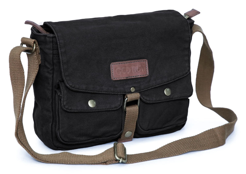 GOOTIUM Canvas Messenger Bag - Vintage Crossbody Shoulder Bag Military Satchel, Charcoal