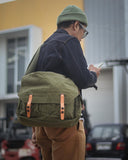GOOTIUM Canvas Messenger Bag - Vintage Shoulder Bag 16" Laptop Sleeve Bag Courier Style Purse Crossbody Campus Work Bag, Olive