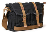 GOOTIUM Canvas Messenger Bag - Vintage Shoulder Bag Frayed Style Boho Purse, Black