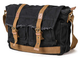 GOOTIUM Canvas Messenger Bag - Vintage Shoulder Bag Frayed Style Boho Purse, Black