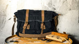 GOOTIUM Canvas Messenger Bag - Vintage Shoulder Bag Frayed Style Boho Purse, Black