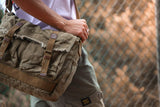 GOOTIUM Canvas Messenger Bag - Vintage Shoulder Bag Frayed Style Boho Purse, Field Tan