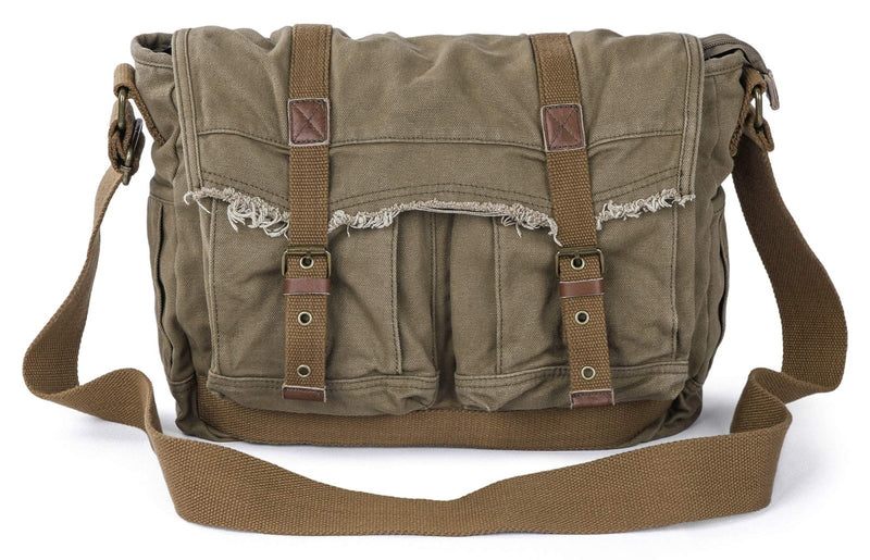 GOOTIUM Canvas Messenger Bag - Vintage Shoulder Bag Frayed Style Boho Purse, Field Tan