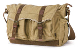 GOOTIUM Canvas Messenger Bag - Vintage Shoulder Bag Frayed Style Boho Purse, Khaki