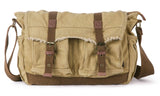 GOOTIUM Canvas Messenger Bag - Vintage Shoulder Bag Frayed Style Boho Purse, Khaki