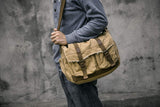 GOOTIUM Canvas Messenger Bag - Vintage Shoulder Bag Frayed Style Boho Purse, Khaki