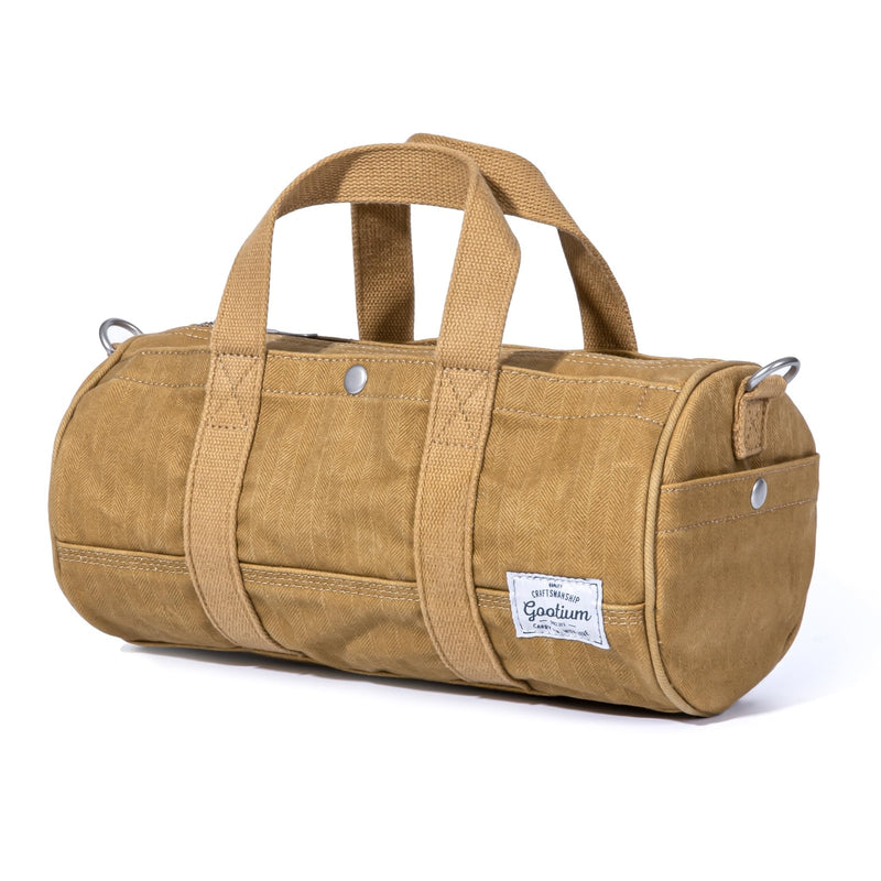 Gootium Compact Crossbody Bag – Canvas Shoulder Bag & Travel Organizer – Vintage Cylinder Style Mini Tote for EDC, Small Barrel Bag for Men & Women, Camel