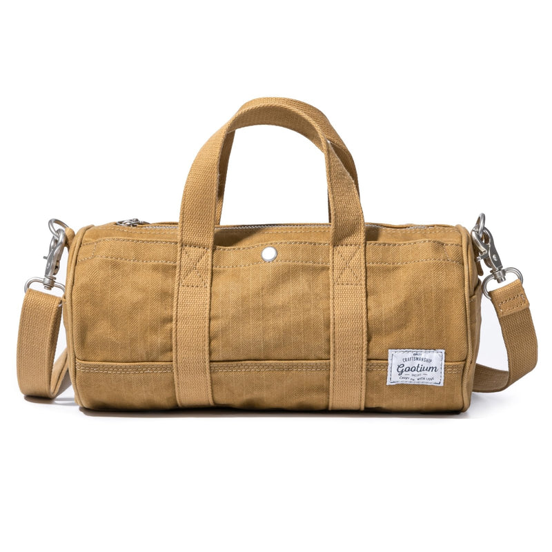 Gootium Compact Crossbody Bag – Canvas Shoulder Bag & Travel Organizer – Vintage Cylinder Style Mini Tote for EDC, Small Barrel Bag for Men & Women, Camel