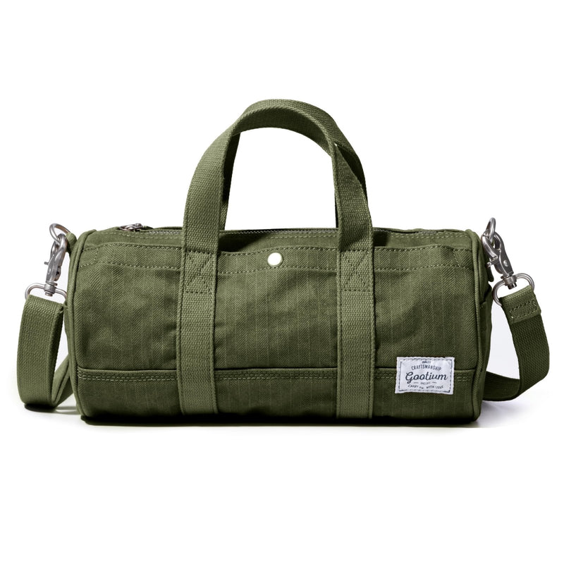 GOOTIUM Compact Crossbody Bag – Canvas Shoulder Bag & Travel Organizer – Vintage Cylinder Style Mini Tote for EDC, Small Barrel Bag for Men & Women, Olive