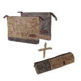 Gootium Waxed Canvas Stationary Organizer Set - 2 Zipper Pouch and Pencil Case