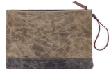 Gootium Waxed Canvas Zip Folio Pencil Pouch - Office Supply Zippered Makeup Bag Multipurpose File Folder - Size 13"x9.4", Tan Brown