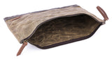 Gootium Waxed Canvas Zip Folio Pencil Pouch - Office Supply Zippered Makeup Bag Multipurpose File Folder - Size 13"x9.4", Tan Brown