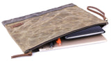 Gootium Waxed Canvas Zip Folio Pencil Pouch - Office Supply Zippered Makeup Bag Multipurpose File Folder - Size 13"x9.4", Tan Brown