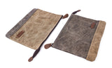 GOOTIUM Waxed Canvas Zip Pouch Set - Zippered Makeup Bag Office Supply Folio Pencil Bag Multipurpose Organizer Accessories Holder (2 PACK)