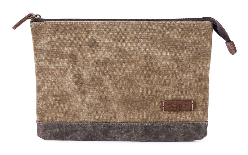 GOOTIUM Waxed Canvas Zip Pouch Set - Zippered Makeup Bag Office Supply Folio Pencil Bag Multipurpose Organizer Accessories Holder (2 PACK)
