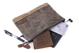 GOOTIUM Waxed Canvas Zip Pouch Set - Zippered Makeup Bag Office Supply Folio Pencil Bag Multipurpose Organizer Accessories Holder (2 PACK)