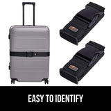 GORILLA GRIP Heavy Duty 4 Pack Adjustable Luggage Straps for Suitcases, Easy to Identify Travel Belt Connector Holds Suitcase Together, Extends Life of Bag, Strap Connects Two Bags, Accessories, Black