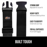 GORILLA GRIP Heavy Duty 4 Pack Adjustable Luggage Straps for Suitcases, Easy to Identify Travel Belt Connector Holds Suitcase Together, Extends Life of Bag, Strap Connects Two Bags, Accessories, Black