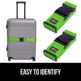 GORILLA GRIP Heavy Duty 4 Pack Adjustable Luggage Straps for Suitcases, Easy to Identify Travel Belt Connector Holds Suitcase Together, Extends Life of Bag, Strap Connects Two Bags, Accessories Green
