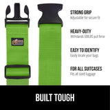 GORILLA GRIP Heavy Duty 4 Pack Adjustable Luggage Straps for Suitcases, Easy to Identify Travel Belt Connector Holds Suitcase Together, Extends Life of Bag, Strap Connects Two Bags, Accessories Green