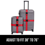 GORILLA GRIP Heavy Duty Adjustable Luggage Straps for Suitcases, Easy to Identify Travel Belt Connector Holds Suitcase Together, Extends Life of Bag, Strap Connects Two Bags, Accessories 2 Pack Red