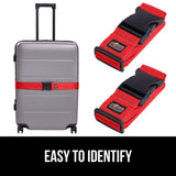 GORILLA GRIP Heavy Duty Adjustable Luggage Straps for Suitcases, Easy to Identify Travel Belt Connector Holds Suitcase Together, Extends Life of Bag, Strap Connects Two Bags, Accessories 2 Pack Red