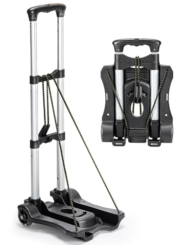 Gorpuire Small Folding Hand Truck Dolly with 2 Wheels, Foldable Luggage Cart, Lightweight Aluminum Collapsible Trolly Portable Dolly for Moving Airport Travel Use