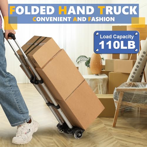 Gorpuire Small Folding Hand Truck Dolly with 2 Wheels, Foldable Luggage Cart, Lightweight Aluminum Collapsible Trolly Portable Dolly for Moving Airport Travel Use