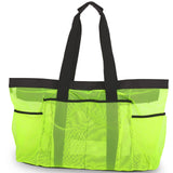 GOTDYA Extra Large Beach Bag, XL Mesh Tote with Zipper and Pockets Ideal for Your Family Lake/Cruise/Beach Vacation Essentials - Fluorescent Green
