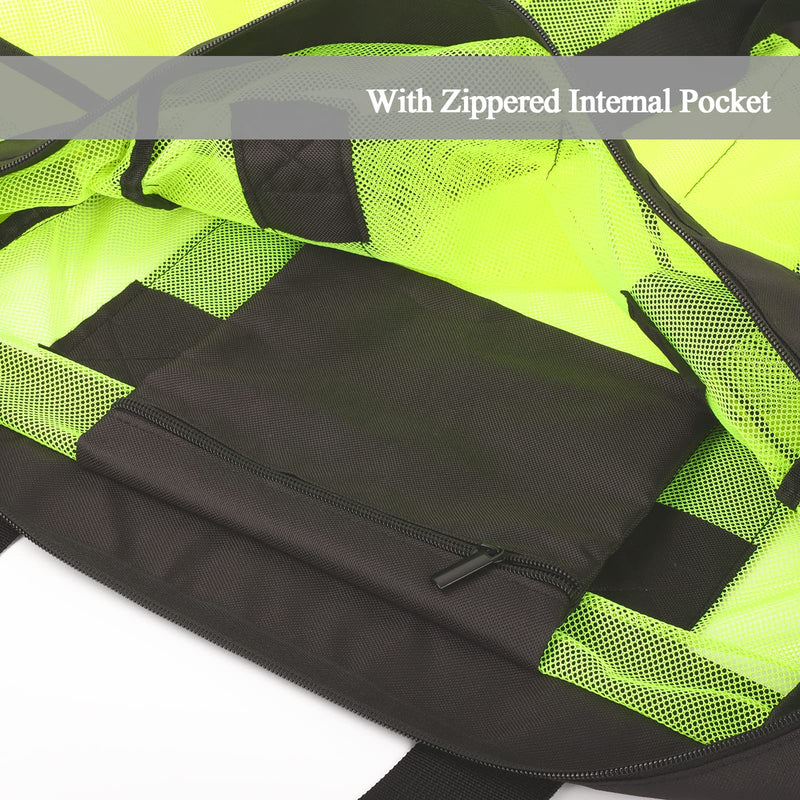 GOTDYA Extra Large Beach Bag, XL Mesh Tote with Zipper and Pockets Ideal for Your Family Lake/Cruise/Beach Vacation Essentials - Fluorescent Green