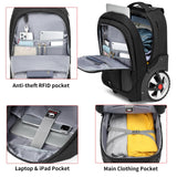 GOTECH Rolling Backpack,Waterproof Backpack with Wheels for Business and Travel Commuter, Carry on Backpack with Laptop Compartment, Fit 17 Inch Laptop, Wheeled Backpack for Adults