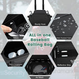 GOTECH Rolling Baseball Bag,Wheeled Softball Bag with Fence Hook for TBall Bat & Equipment,Lightweight Baseball Bat Bag with Shoe Compartment Black