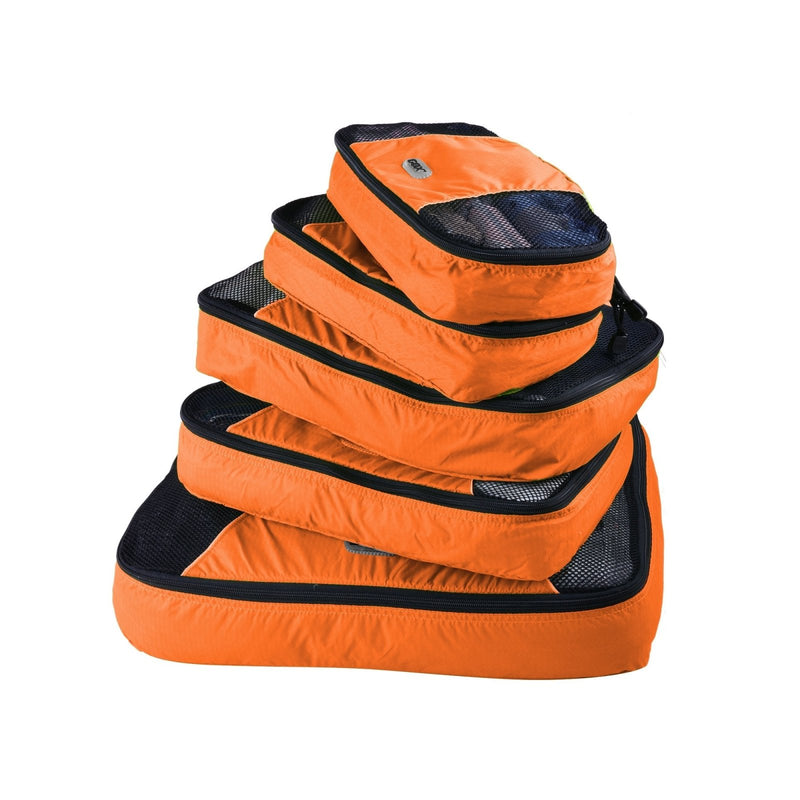 GOX Premium 5 - Piece Packing Cubes Set for Travel, Lightweight Durable Luggage Organizer Bags with Double Zipper Mesh Top, 1 Large 2 Medium 2 Small, Nylon, Space - Saving Suitcase Storage (Orange)