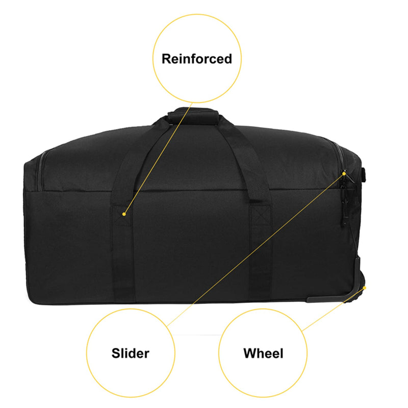 Greencity Duffel Bag Wheels Rolling Deployment Wheeled Military Suitcase Heavy - Duty Extra large deployment bag Capacity 32 Inch，Black