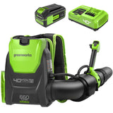Greenworks 40V (660 CFM / 165 MPH) Brushless Backpack Leaf Blower, Commercial - Grade Power for Yards, Driveways, Patios, Includes 5.0Ah Battery & 5A Rapid Charger