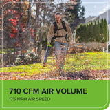 Greenworks 40V (710 CFM / 175 MPH) Brushless Backpack Blower, Commercial Power for Wet Leaves, Heavy Debris, Gravel and Driveway Snow, Includes (2) 5.0Ah HP Batteries & 4A Dual Charger