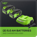 Greenworks 40V (710 CFM / 175 MPH) Brushless Backpack Blower, Commercial Power for Wet Leaves, Heavy Debris, Gravel and Driveway Snow, Includes (2) 5.0Ah HP Batteries & 4A Dual Charger
