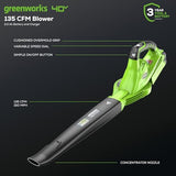 Greenworks 40V Leaf Blower/Sweeper, 150 MPH / 135 CFM, Lightweight, Quiet, with 2.0 Ah Battery and Charger, Perfect for Residential Lawn Care, Leaf Blowing Debris, Dust, Light Snow, and More