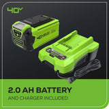 Greenworks 40V Leaf Blower/Sweeper, 150 MPH / 135 CFM, Lightweight, Quiet, with 2.0 Ah Battery and Charger, Perfect for Residential Lawn Care, Leaf Blowing Debris, Dust, Light Snow, and More