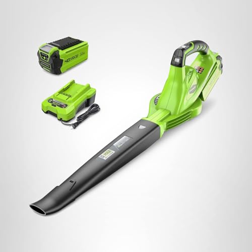 Greenworks 40V Leaf Blower/Sweeper, 150 MPH / 135 CFM, Lightweight, Quiet, with 2.0 Ah Battery and Charger, Perfect for Residential Lawn Care, Leaf Blowing Debris, Dust, Light Snow, and More