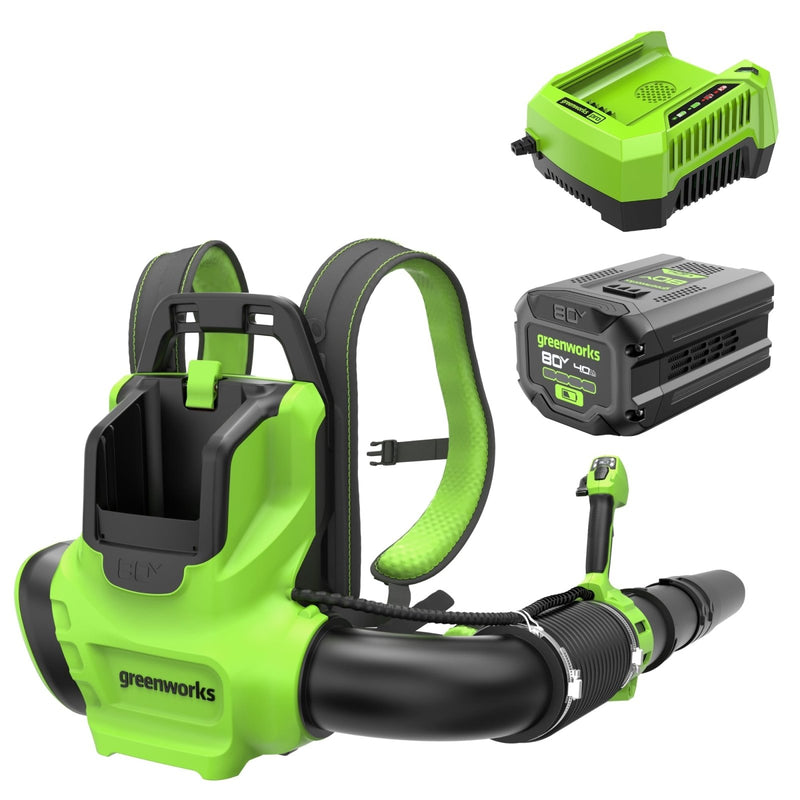 Greenworks 80V (750 CFM / 180 MPH) Brushless Backpack Leaf Blower, Variable Speed for Large Properties, Dislodge Gravel from driveways or Packed Snow from walkways, Includes 4.0Ah Battery and Charger