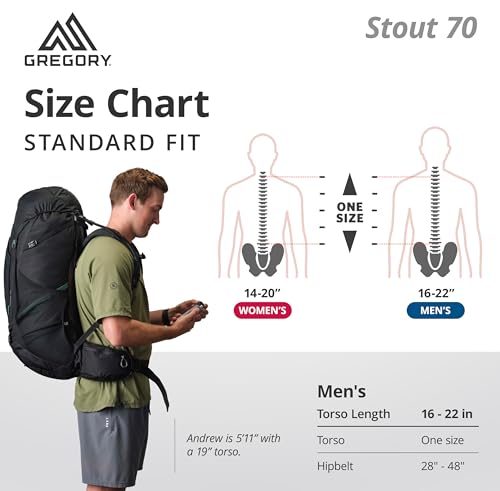 Gregory Stout 70L Plus Size Unisex Backpacking Pack, Breathable Backpanel, Internal Hydration Sleeve for Water Reservoir (Bladder Not Included), Plus Size, Forest Black