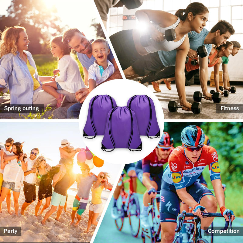 Grneric 10Pcs Drawstring Backpack Bulk Cinch Bag, Drawstring Bags Polyester for Gym Sports Beach Party Trip (Purple)