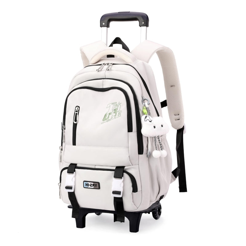 GRUOTEIS Girls Boys Rolling Backpack, Elementary Middle School Kids Bookbag Roller Backpack for Boys Girls with 2 Wheels, White