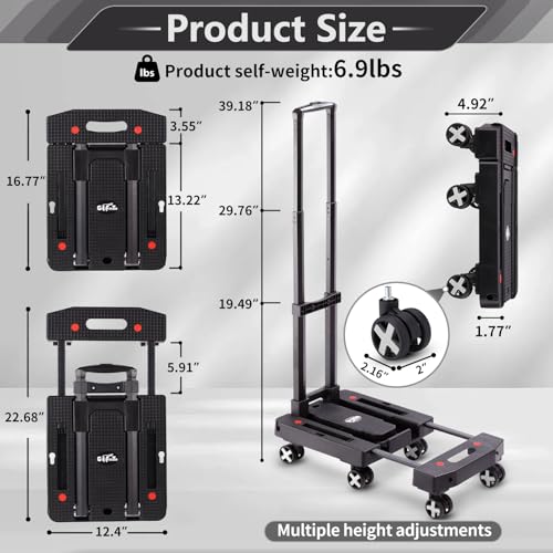 GtIiFmTe Foldable Hand Truck, Lightweight Luggage Cart for Airport Car Seat